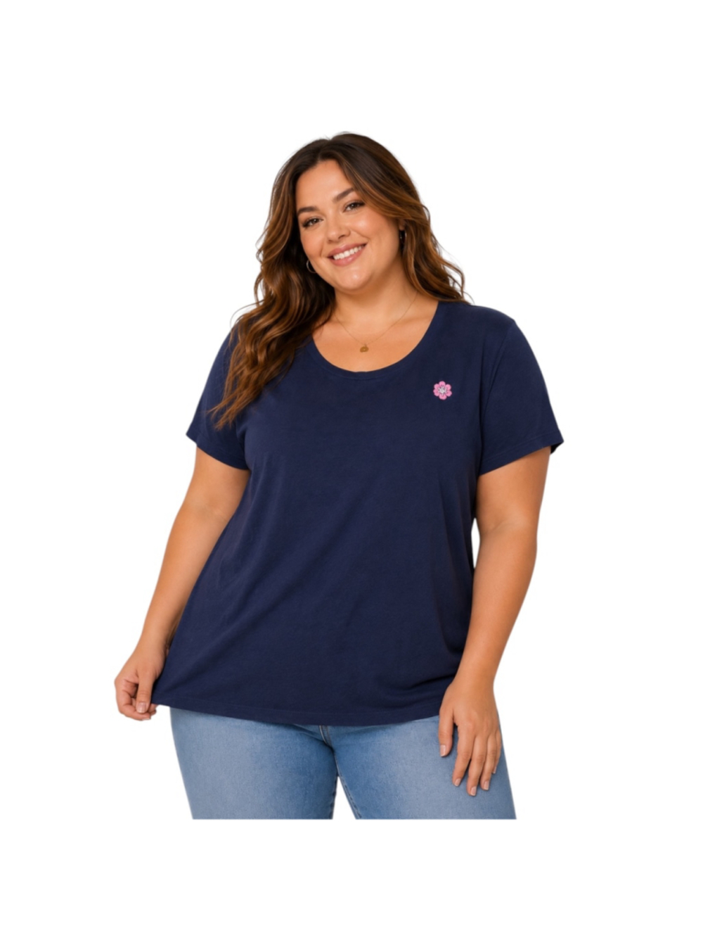 Victoria’s Secret Pink Flower Embroidered Navy Tee Shirt Women’s XL Casual Soft